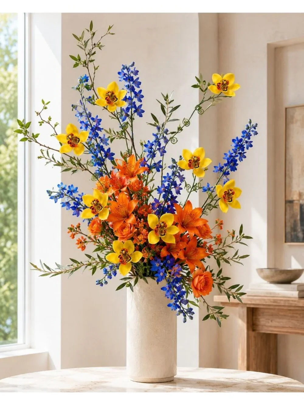 Artificial Yellow Orchid Stems Set of 9 Single Bloom 13 Inch Faux Silk Wedding F